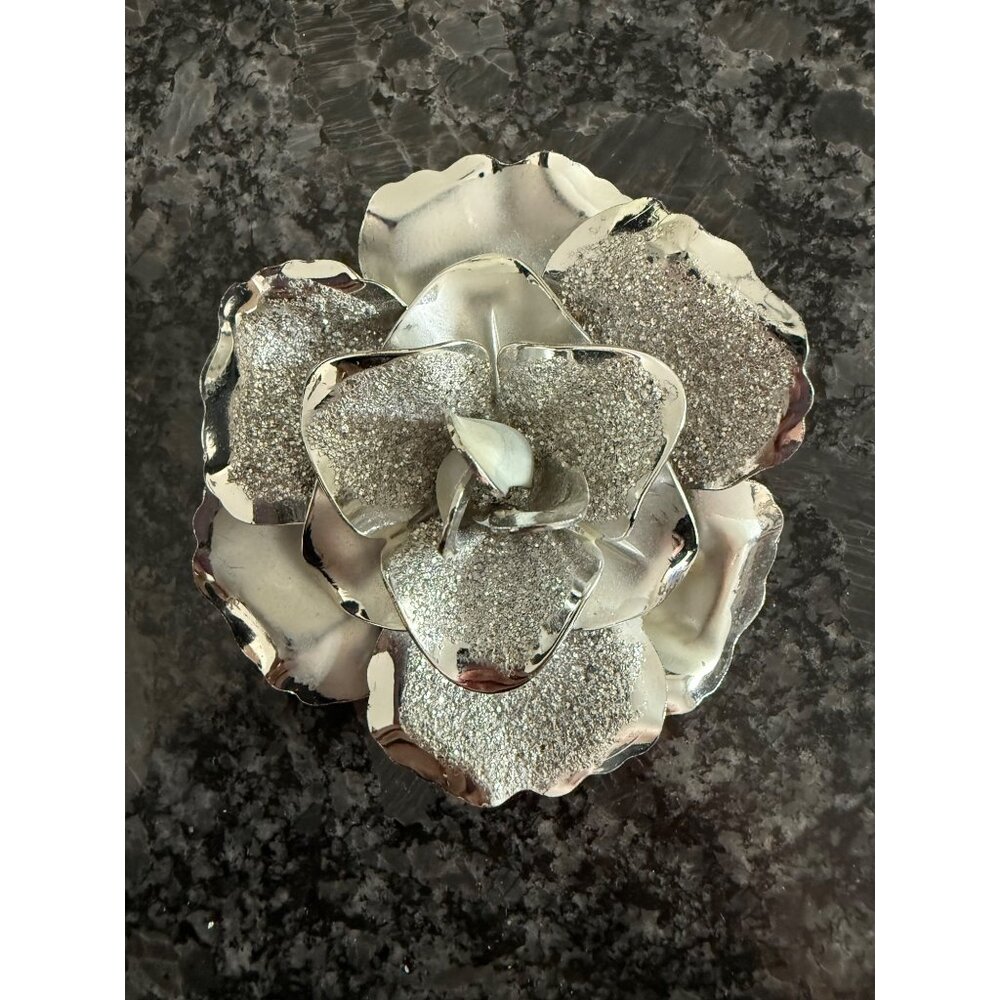 Vintage Coro Silver Glitter Flower Shaped Brooch Pin